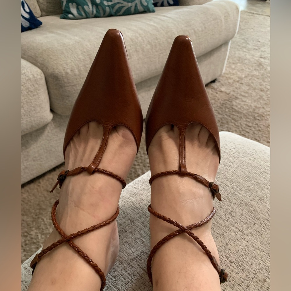 DKNY Cognac T-Strap Heels